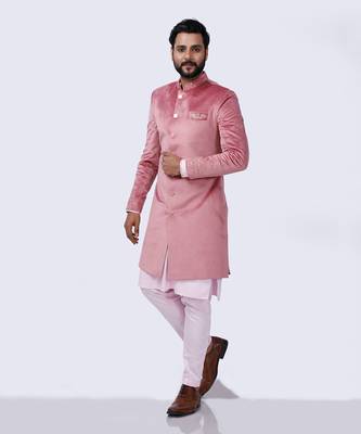 Velveteen Pink Embroidered Sherwani Set 1