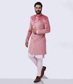 Velveteen Pink Embroidered Sherwani Set