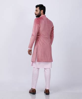 Velveteen Pink Embroidered Sherwani Set 2