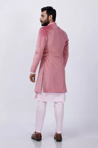 Velveteen Pink Embroidered Sherwani Set
