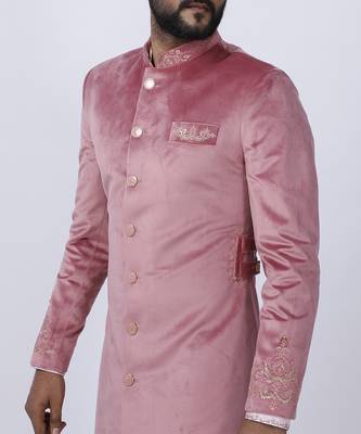 Velveteen Pink Embroidered Sherwani Set 3