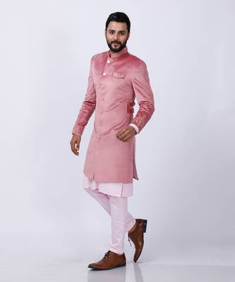 Velveteen Pink Embroidered Sherwani Set 4
