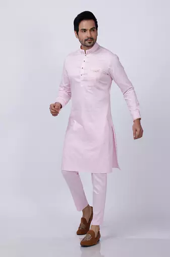 Velveteen Pink Embroidered Sherwani Set