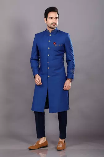 Blue Embroidered Sherwani Set