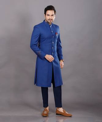 Blue Embroidered Sherwani Set 4