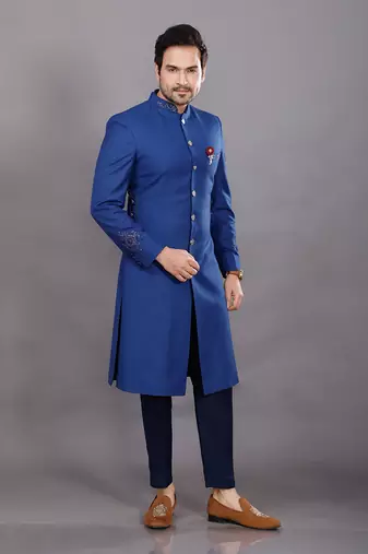 Blue Embroidered Sherwani Set