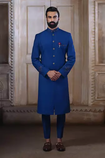 Blue Embroidered Sherwani Set