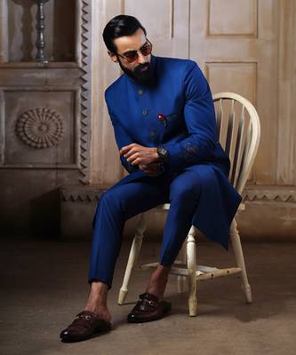 Blue Embroidered Sherwani Set 6