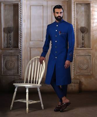 Blue Embroidered Sherwani Set 7