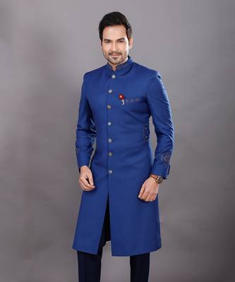 Blue Embroidered Sherwani Set 8