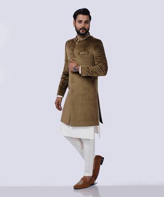 Velveteen Gold Embroidered Sherwani set 2