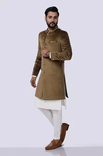 Velveteen Gold Embroidered Sherwani set
