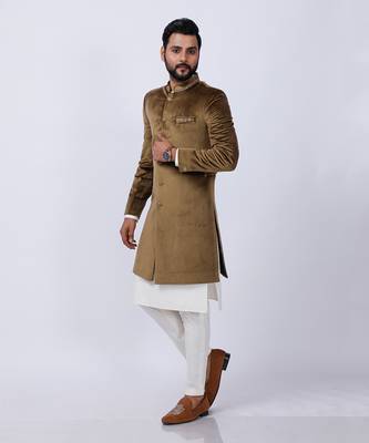 Velveteen Gold Embroidered Sherwani set 3