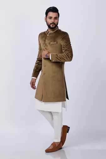 Velveteen Gold Embroidered Sherwani set