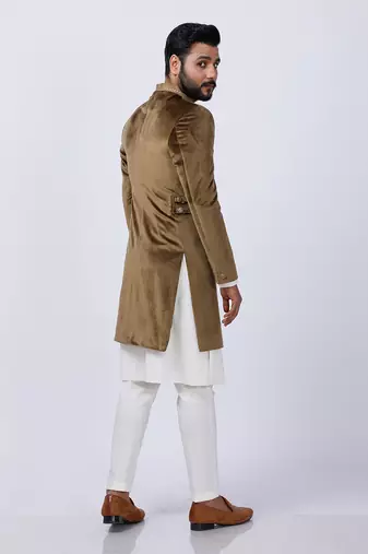 Velveteen Gold Embroidered Sherwani set