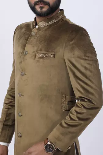 Velveteen Gold Embroidered Sherwani set