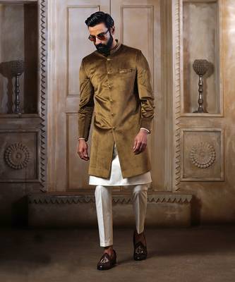 Velveteen Gold Embroidered Sherwani set 9
