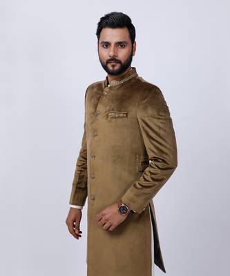 Velveteen Gold Embroidered Sherwani set 10