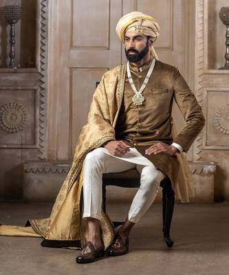 Velveteen Gold Embroidered Sherwani set 1