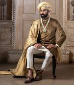 Velveteen Gold Embroidered Sherwani set