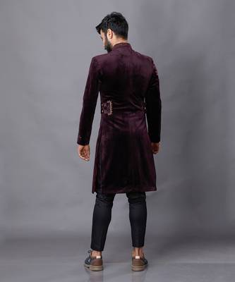 Velveteen Wine Embroidered Sherwani Set 2