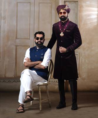 Velveteen Wine Embroidered Sherwani Set 5
