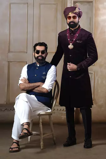 Velveteen Wine Embroidered Sherwani Set