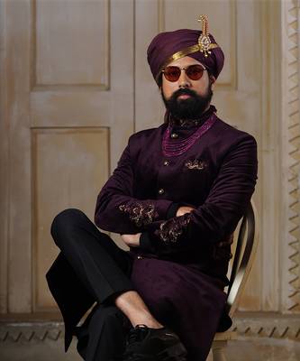 Velveteen Wine Embroidered Sherwani Set 8