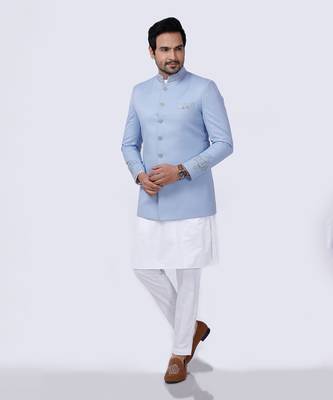 Powder Blue Embroidered Bandgala Set 1