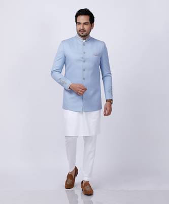 Powder Blue Embroidered Bandgala Set 4