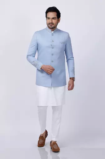 Powder Blue Embroidered Bandgala Set