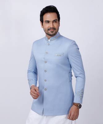 Powder Blue Embroidered Bandgala Set 6