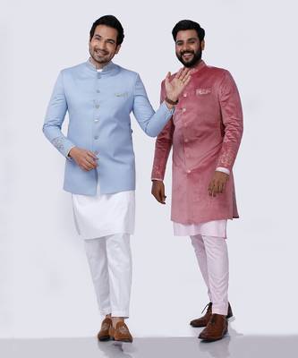 Powder Blue Embroidered Bandgala Set 8