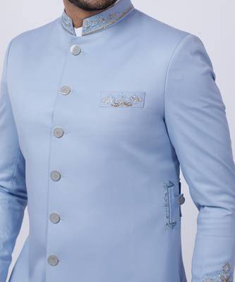 Powder Blue Embroidered Bandgala Set 9