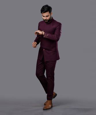 Wine Embroidered Bandgala Set 1