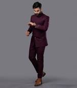 Wine Embroidered Bandgala Set