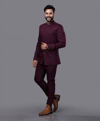 Wine Embroidered Bandgala Set 2
