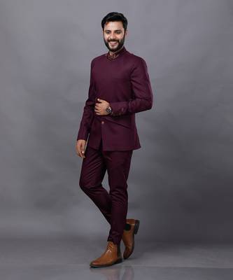 Wine Embroidered Bandgala Set 3