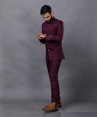 Wine Embroidered Bandgala Set 5