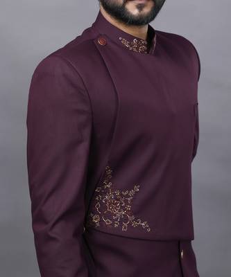 Wine Embroidered Bandgala Set 7