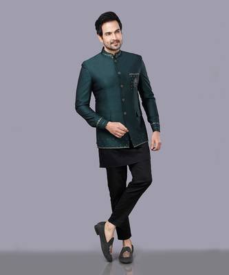 Green Embroidered Bandgala Set 1