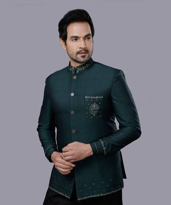 Green Embroidered Bandgala Set 4