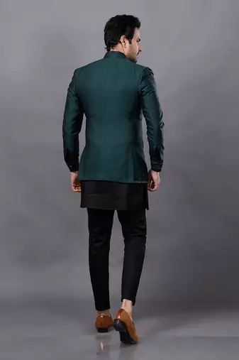 Green Embroidered Bandgala Set