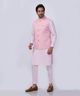 Pink Embroidered Nehru Jacket set 1