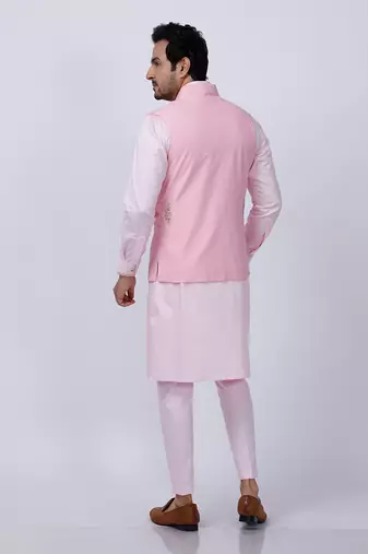 Pink Embroidered Nehru Jacket set