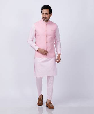 Pink Embroidered Nehru Jacket set 3