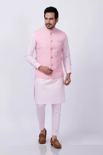 Pink Embroidered Nehru Jacket set