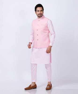 Pink Embroidered Nehru Jacket set 4
