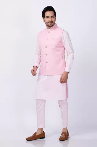 Pink Embroidered Nehru Jacket set