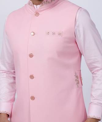 Pink Embroidered Nehru Jacket set 6